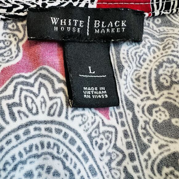 White House Black Market Knit Top Red Black Paisley Stretch Women’s L (A0131) - Picture 5 of 6